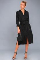 Lulus | Nine To Thrive Black Long Sleeve Midi Shirt Dress | Size Large | 100% Polyester