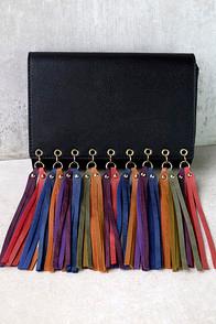 Lulus Colors Of The Wind Black Fringe Clutch