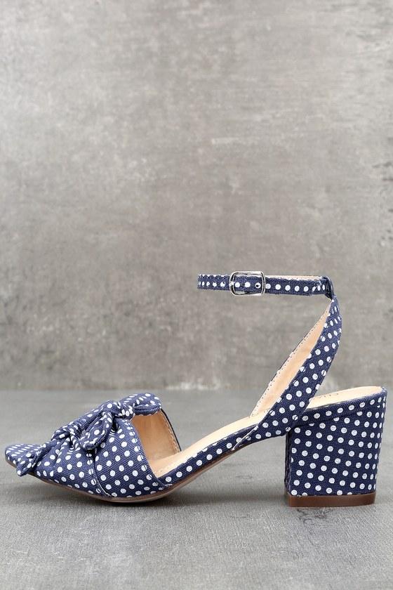 Chase & Chloe Dorthea Blue Polka Dot High Heel Sandal Heels | Lulus