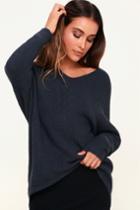 Emerson Dark Slate Blue Dolman Sleeve Sweater | Lulus