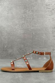 Bamboo Antonina Chestnut Studded Gladiator Sandals