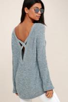 Fate Pursuit Of Happiness Heather Blue Backless Sweater