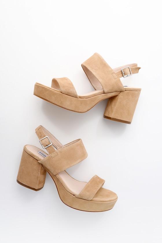 Steve Madden Reba Tan Suede Leather Platform Sandal Heels | Lulus