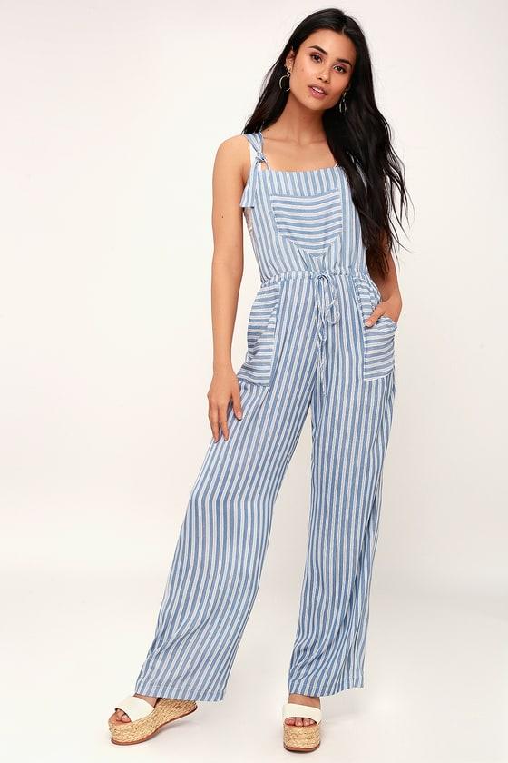 Lucy Love Portofino Blue And White Striped Overalls | Lulus