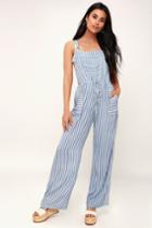 Lucy Love Portofino Blue And White Striped Overalls | Lulus