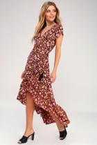 Kivari Hendrix Black Floral Print Wrap Midi Dress | Lulus