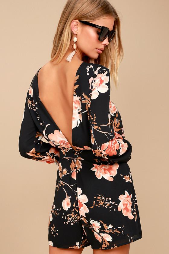 Ali & Jay | Flower Power Black Floral Print Backless Romper | Size X-small | 100% Polyester | Lulus