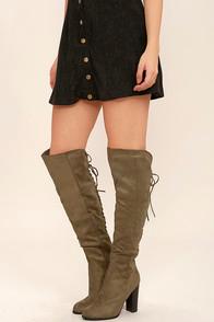 Wild Diva Lounge Right Here, Right Now Taupe Suede Lace-up Over The Knee Boots
