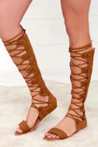 Wild Diva Lounge Thank You Kindly Cognac Suede Tall Gladiator Sandals
