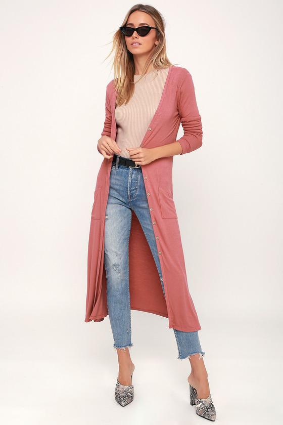Graceful Ways Rusty Rose Long Cardigan Sweater | Lulus