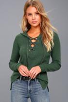Z Supply | Harvest Washed Green Hooded Lace-up Thermal Top | Size Large | Lulus