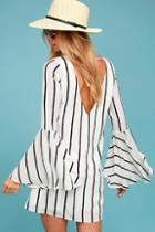 Lulus Baseline Black And White Striped Long Sleeve Shift Dress