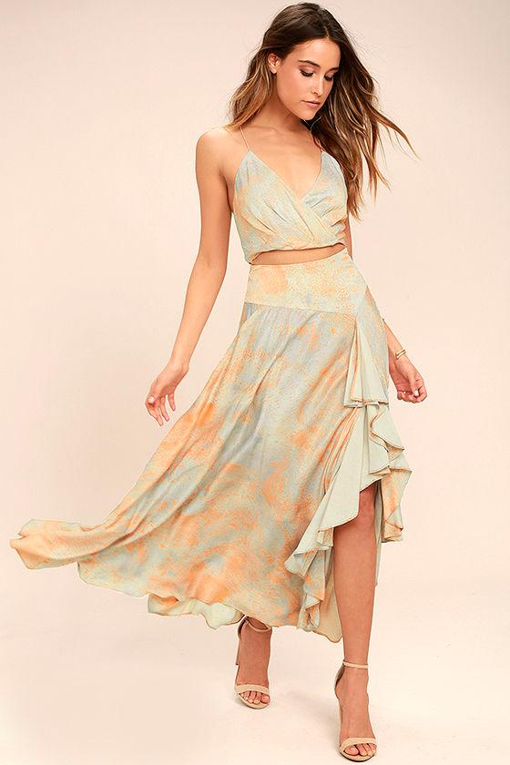 Free People | Gardenia Blue And Orange Print Two-piece Maxi Dress | Size 6 | Lulus