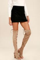 Olivia Jaymes Alessandra Taupe Suede Peep-toe Over The Knee Boots