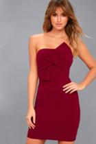 Lulus | Bow 'n' Arrow Burgundy Strapless Bodycon Dress | Size Large | Red | 100% Polyester