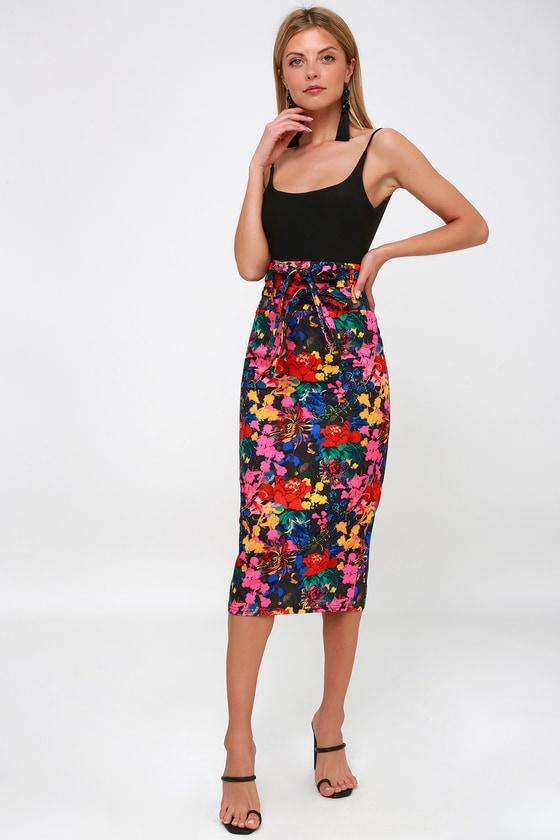 Lost Ink Villanelle Black Multi Floral Print Pencil Skirt | Lulus