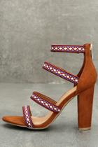Bamboo Mariko Chestnut Suede Embroidered Caged Heels
