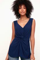 Something Extra Navy Blue Knotted Front Tank Top | Lulus
