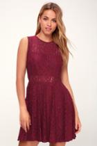 Everleigh Wine Red Lace Skater Dress | Lulus