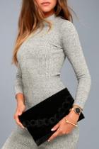 Lulus Dusk Till Dawn Black Fur And Velvet Clutch