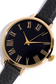 Lulus Time Can Tell Gold And Black Leather Watch