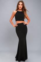 Lulus | Shining Example Black Rhinestone Two-piece Maxi Dress | Size Small | 100% Polyester