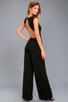 Lulus | Refine And Poise Black Backless Wide-leg Jumpsuit | Size Large