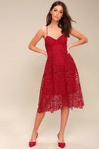 Real Life Dream Berry Red Lace Midi Dress | Lulus