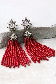 Lulus Faithfully Red Beaded Tassel Earrings