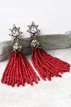 Lulus Faithfully Red Beaded Tassel Earrings