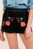 Lulus All Inclusive Black Embroidered Shorts