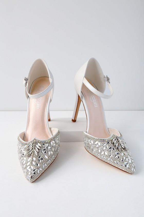 De Blossom Adeline White Rhinestone Ankle Strap Heels | Lulus
