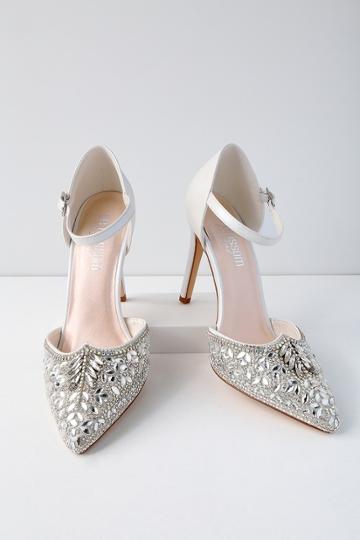 De Blossom Adeline White Rhinestone Ankle Strap Heels | Lulus