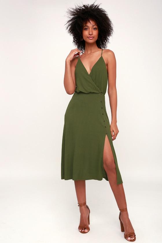 Lulus X Lush Palm Tree Breeze Olive Green Ribbed Midi Dress | Lulus
