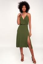 Lulus X Lush Palm Tree Breeze Olive Green Ribbed Midi Dress | Lulus