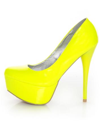Qupid Parallel 09 Neon Yellow Platform Pumps