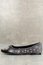 Naughty Monkey Labonge Grey Velvet Rhinestone Flats