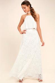 Lulus Love At First Sight White Lace Two-piece Maxi Dress