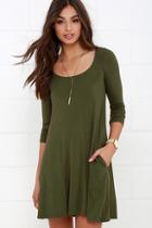 Lulus Twirl Power Olive Green Swing Dress