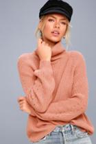 Lulus | Park City Rusty Rose Cowl Neck Knit Sweater | Size X-small | Pink