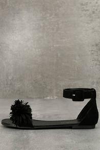 Breckelle's Jocasa Black Suede Fringe Flat Sandals