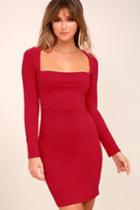 Lulus | Play The Part Red Long Sleeve Bodycon Dress | Size Large | 100% Polyester