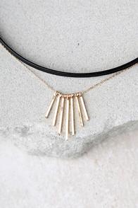 Lulus Waterfalls Black And Gold Choker Necklace Set