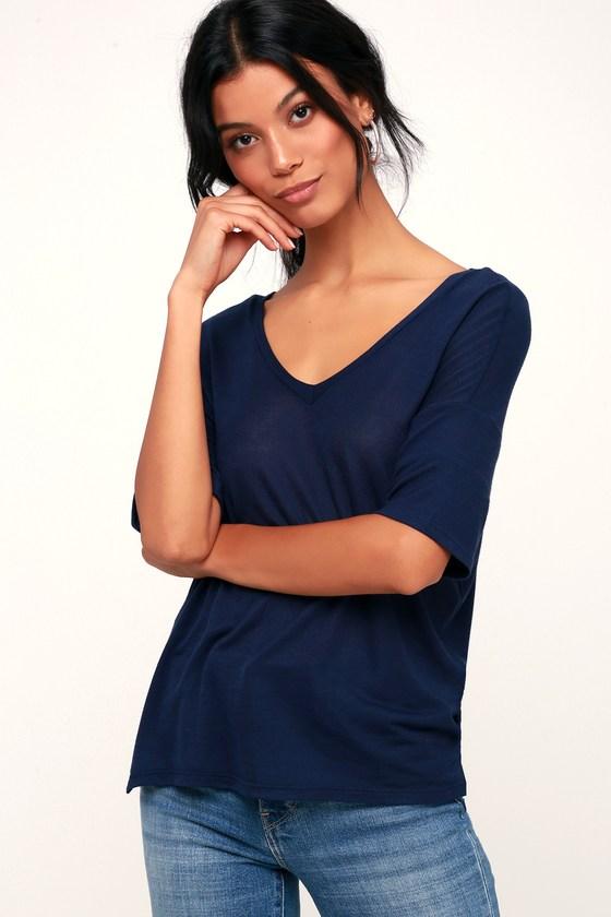 Project Social T Carina Double V Navy Blue Dolman Tee | Lulus