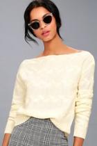 Lulus All My Wishes Cream Knit Off-the-shoulder Sweater