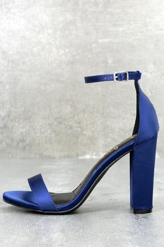 Taylor Navy Satin Ankle Strap Heels | Lulus