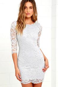 Lulus Make An Impression Light Grey Lace Dress