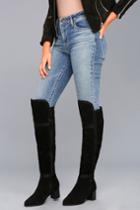 Coconuts | Moon Black Suede Leather Embroidered Over The Knee Boot | Size 6 | Lulus