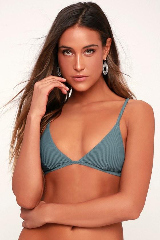Rhythm Palm Springs Dusty Blue Ribbed Bikini Top | Lulus