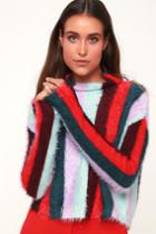 Blank Nyc The Mad Hatter Multi Striped Fuzzy Mock Neck Sweater Top | Lulus